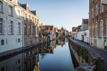 Brugge, West Flanders / Belgium - January 2017: View from the Belfry of Bruges on the main square and houses