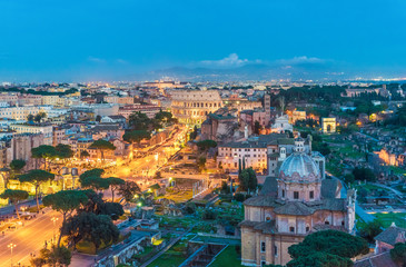 Naklejka premium Rome, Italy - 13 March 2018 - The cityscape from Vittoriano monument, in the center of Rome, also know as 'Altare della Patria'.