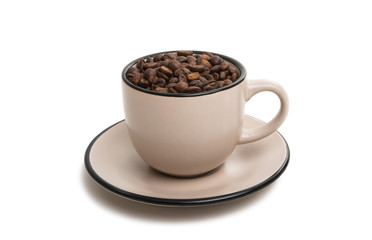 cup with beans coffee isolated