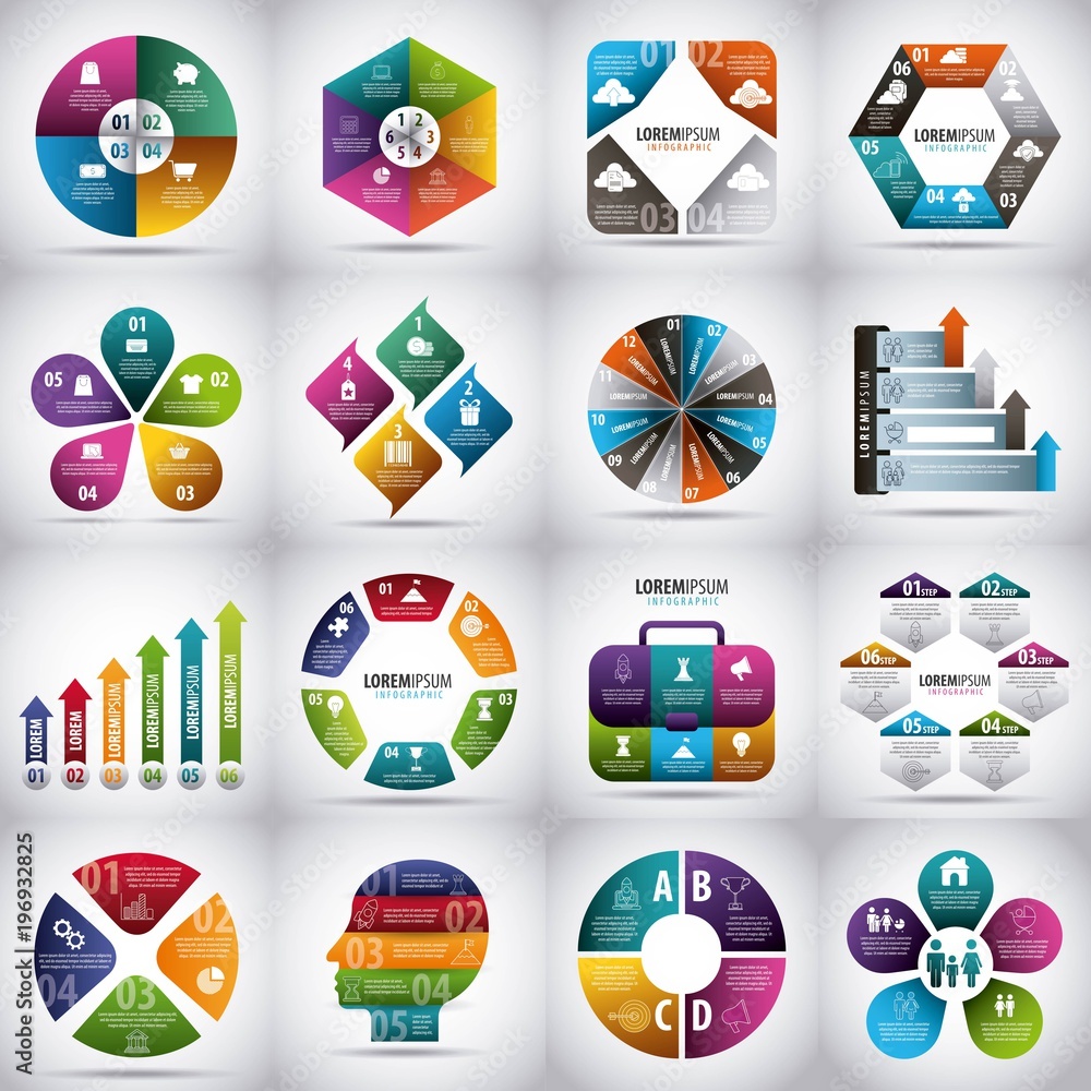 Poster infographics set diagram arrows graph presentation idea cycle chart data options parts steps vector 
