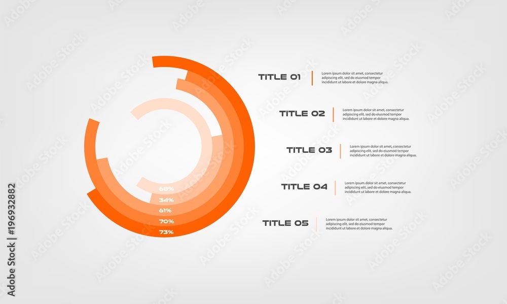 Poster Circular chart color infographics step by step in a series of circle. Element of graph, diagram with 5 options- 20, 40, 60, 80, 100 percent, parts, processes. Vector business template for presentation