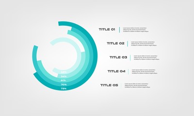 Circular chart color infographics step by step in a series of circle. Element of graph, diagram with 5 options- 20, 40, 60, 80, 100 percent, parts, processes. Vector business template for presentation