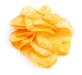 Fototapeta na wymiar heap of ready to eat potato chips isolated on white background
