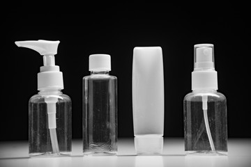 Empty bottle set for cosmetics.