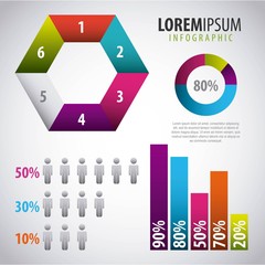 infographic elements percents chart hexagon diagram bar graph people vector illustration