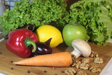 fresh vegetables on wooden background