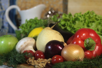 fresh vegetables on wooden table