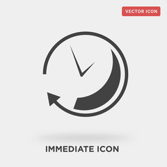 immediate icon on grey background, in black, vector icon illustration