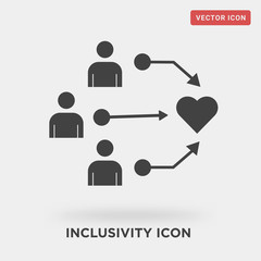 inclusivity icon on grey background, in black, vector icon illustration
