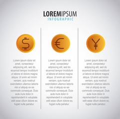 business infographic made of coins dollar euro yen currency vector illustration