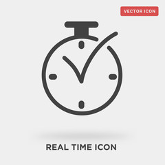 real time icon on grey background, in black, vector icon illustration