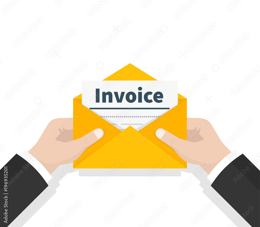 Aufkleber man hold in hand invoice in envelope. email message. the official document is received in the mail. 