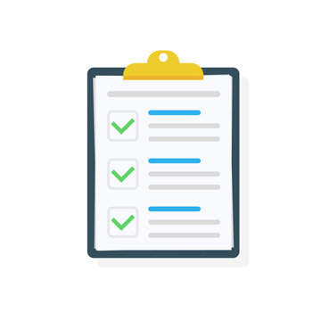 Clipboard with checklist icon. Checklist complete tasks, to-do list, survey, exam concepts. Best quality. Flat illustration of clipboard with checklist icon for web. Vector.