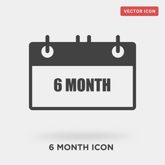 6 month icon on grey background, in black, vector icon illustration
