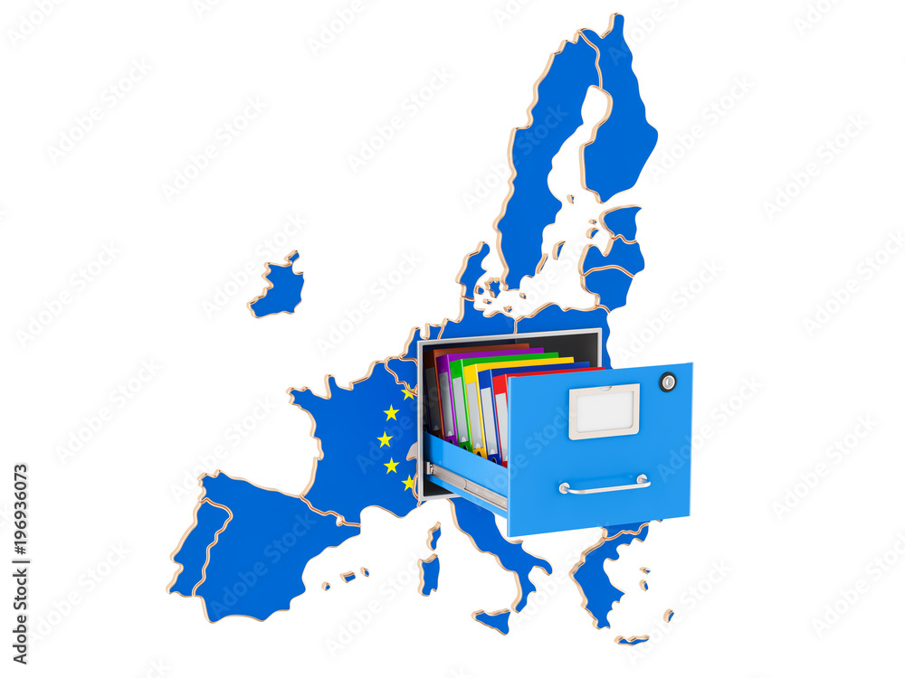 Poster european national database concept, 3d rendering