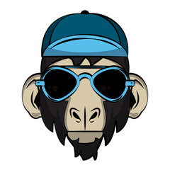 Cool hipster monkey head cartoon vector illustration graphic design