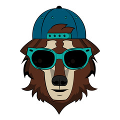 Cool hipster wolf head cartoon vector illustration graphic design