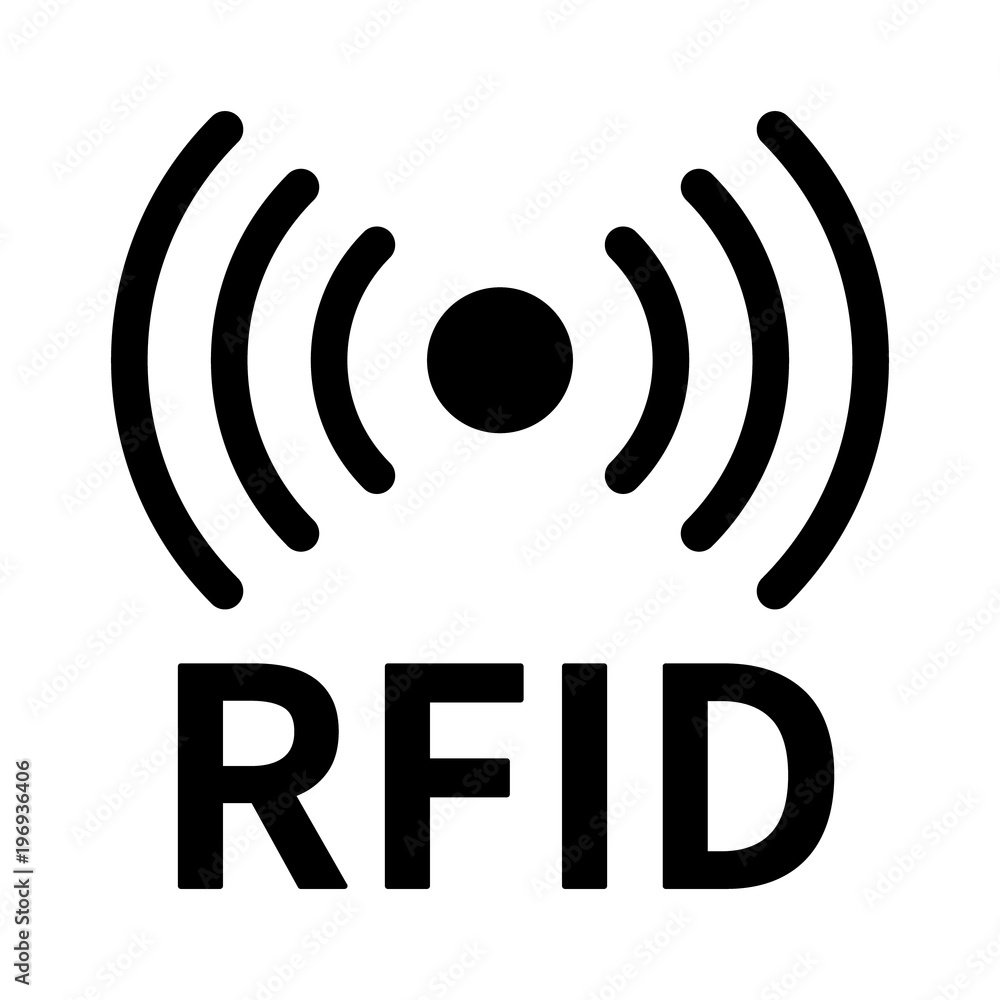 Poster rfid or radio frequency identification with horizontal radio waves line art vector icon for apps and