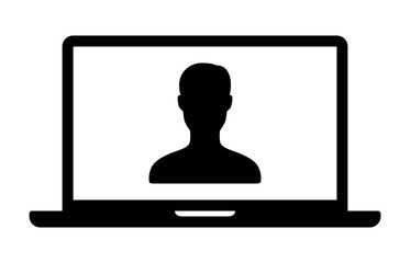 Video chat, video conference or telemedicine on laptop computer flat vector icon for apps and websites