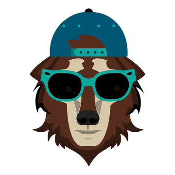 Cool hipster wolf head cartoon vector illustration graphic design