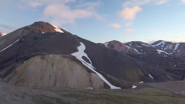 Fly to the volcanic peak Blahnukur in Iceland nature