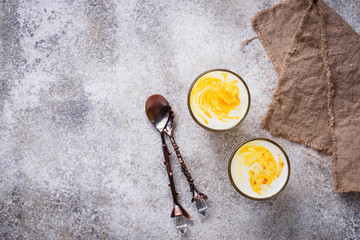 Healthy detox turmeric latte. Golden milk.