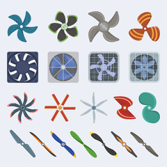 Propellers fan vector icons isolated object boat and plane equipment propeller fan icons cool ventilation ship symbol retro cooler boat equipment. Ventilator symbol wind equipment propeller fan icons © Vectorvstocker