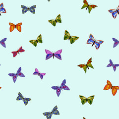 abstract vector colorful doodle butterflies seamless pattern