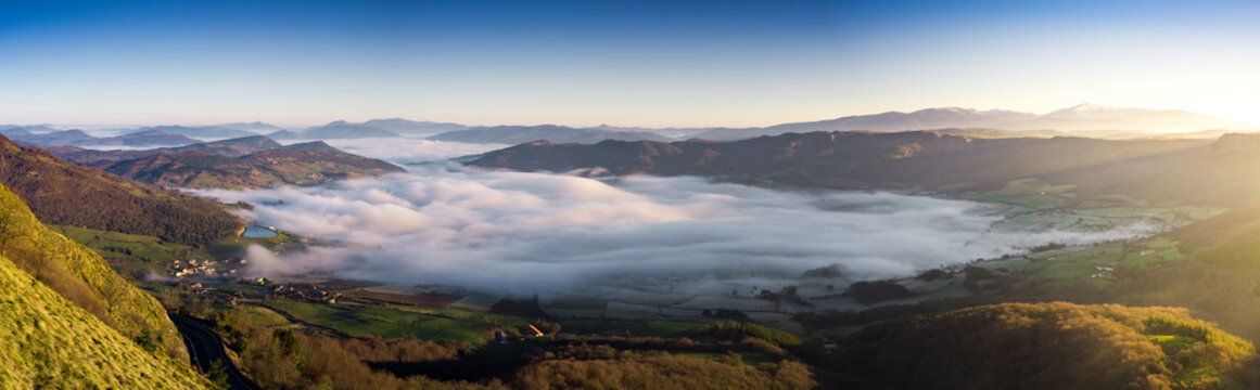 Dawning under the fog and a frost the valley of Ordu&ntilde;a, Spain