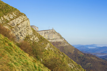 Between Basque mountains dawning in the fog, Spain
