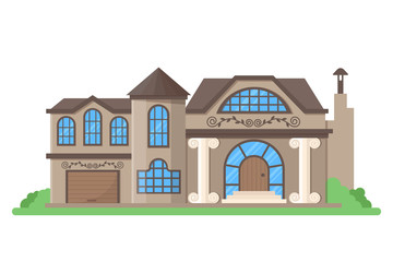 Retro mansion building vector. Isolated flat palace house on white background