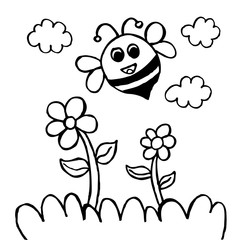 Cute flying Bee with flowers