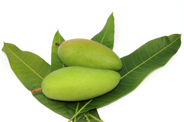 Fresh green sweet mango and leaf
