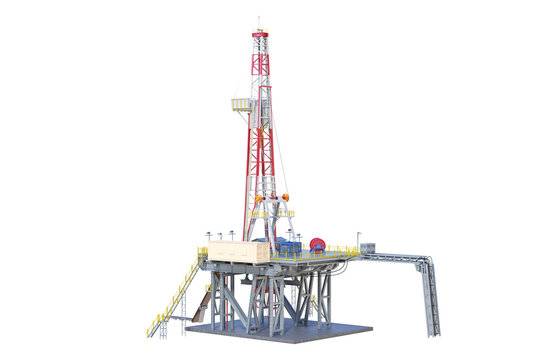 Rig metal platform machinery oil production. 3D rendering