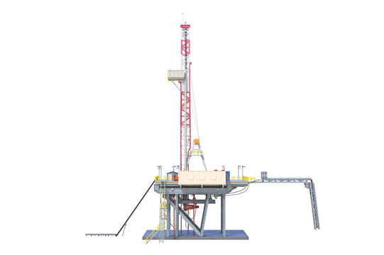 Land rig production oil industry, side view. 3D rendering