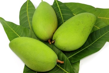 Fresh green sweet mango and leaf