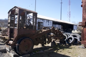 old antique hauling and excavation equipment   on site
