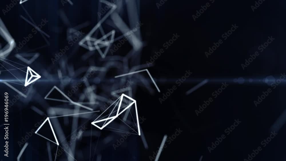 Poster abstract geometrical background blue plexus with moving lines and dots. looping cg animation good fo