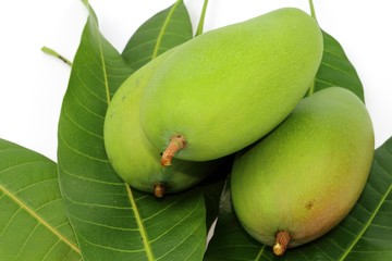 Fresh green sweet mango and leaf