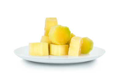 Sugarcane plate on white background