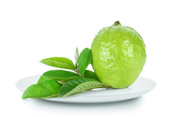 Guava fruit in plate isolated on a white background