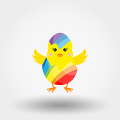 Chick in Eggshell. Rainbow colors. Icon. Vector. Flat.