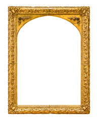 Golden decorative picture frame isolated on white