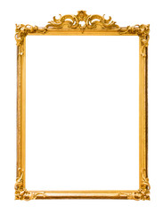 Golden decorative picture frame isolated on white - obrazy, fototapety, plakaty