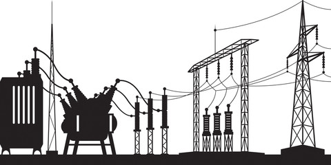 Power grid substation - vector illustration