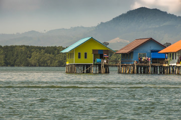 Houses built on palafitos bay of phang nga thailand