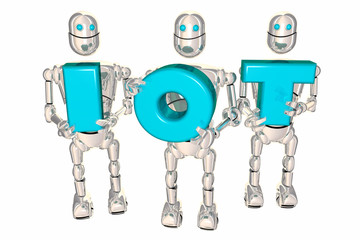 IOT Internet of Things Letters Robots 3d Illustration