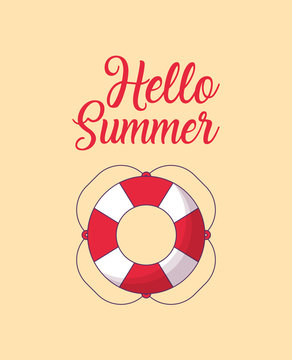 Hello summer design with summer float over orange background, colorful design vector illustration