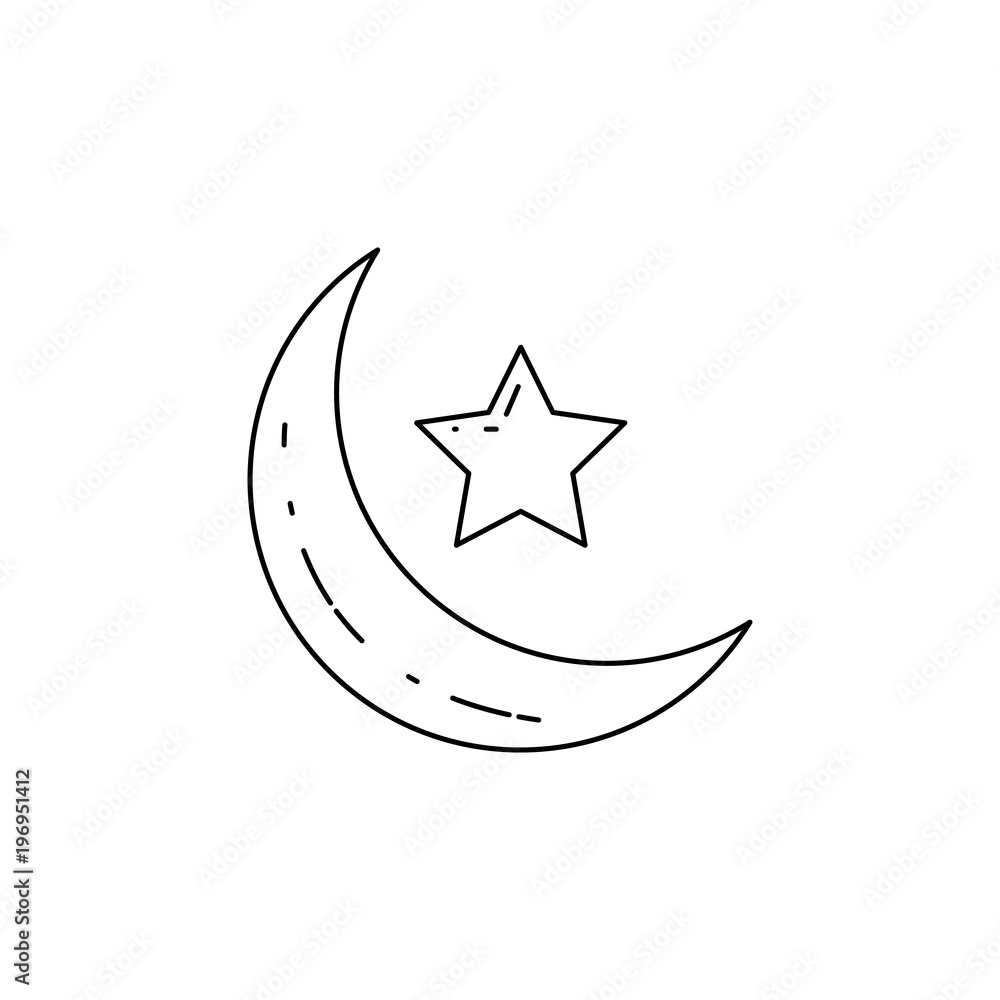 Poster crescent moon and star icon. element of arab culture icon for mobile concept and web apps. thin line