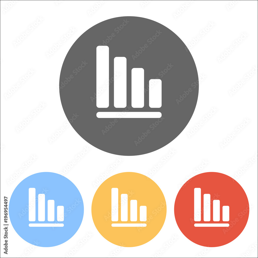 Poster declining graph line icon. set of white icons on colored circles